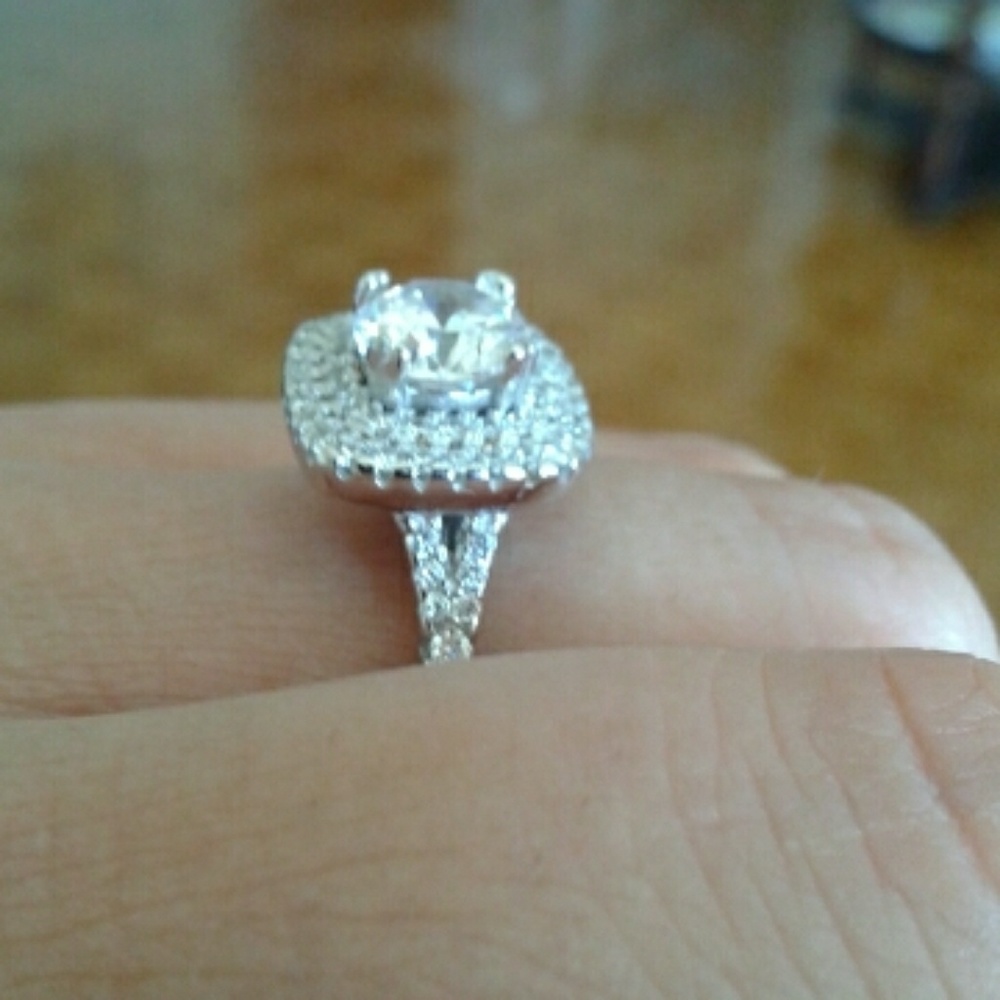 Sterling Silver Cushion Cut Halo Diamond Cz Ring - Picture 3 of 4